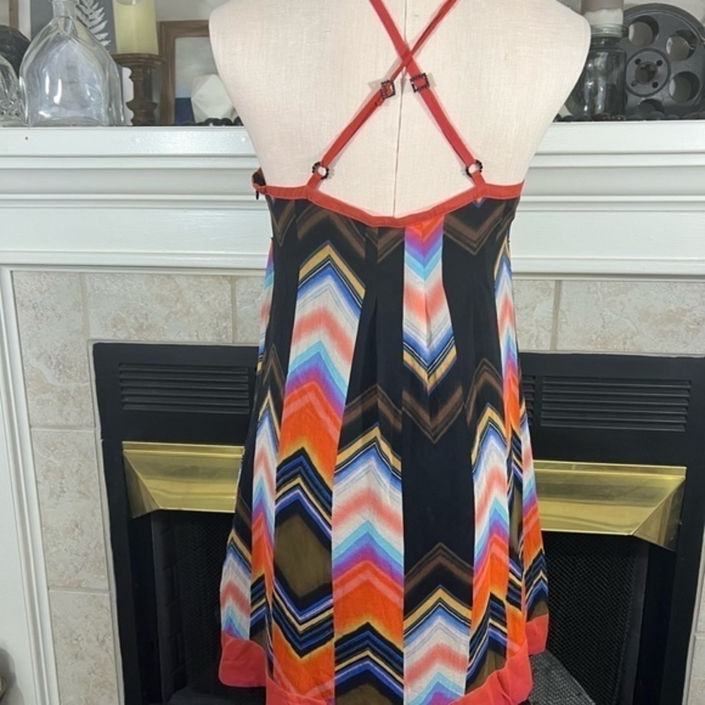 Guess Jeans Silk Crossed Back Spaghetti Strap Mini Colorful Dress - Picture 12 of 15